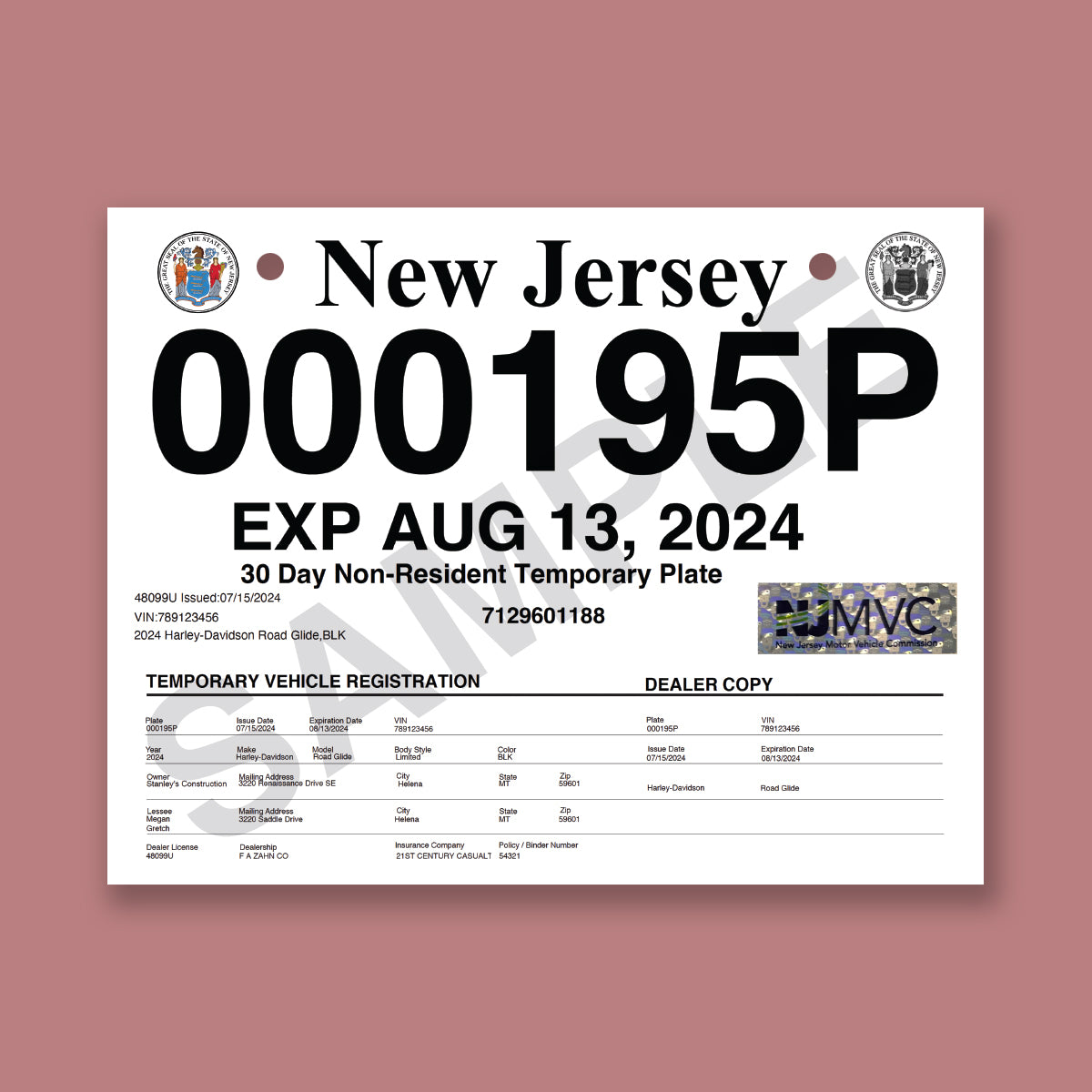 New Jersey- REVLAR Temporary License Plate | RELYCO